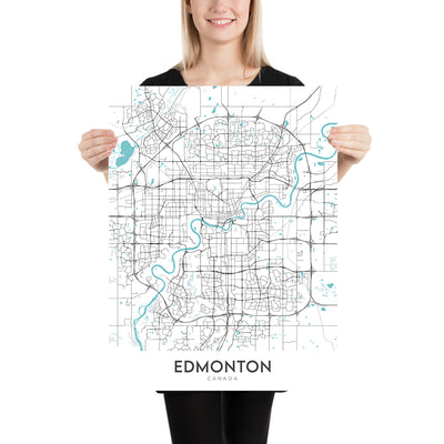 Moderne Stadtkarte von Edmonton, Kanada: Innenstadt, Universität von Alberta, West Edmonton Mall, Whyte Avenue, Jasper Avenue 
