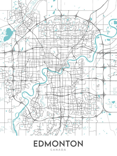 Moderne Stadtkarte von Edmonton, Kanada: Innenstadt, Universität von Alberta, West Edmonton Mall, Whyte Avenue, Jasper Avenue 