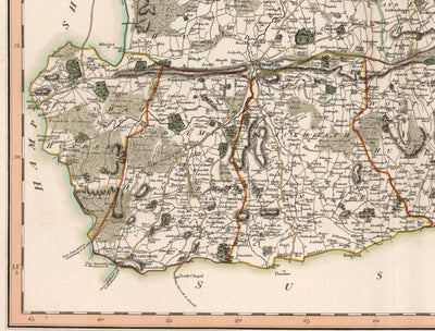 Alte Karte von Surrey im Jahr 1801 von John Cary - Guildford, Haslemere, Streatham, Reigate, Dorking 