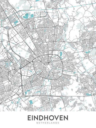 Moderne Stadtkarte von Eindhoven, Niederlande: Zentrum, Philips Stadion, A2, A67, Tongelre 