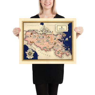 Antigua mapa de Emilia-Romagna de De Agostini, 1938: Bolonia, Ferrara, Módena, Parma, Rímini 