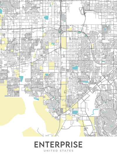 Plan de la ville moderne d'Enterprise, NV : centre-ville, Enterprise High School, US-95, NV-169, NV-317