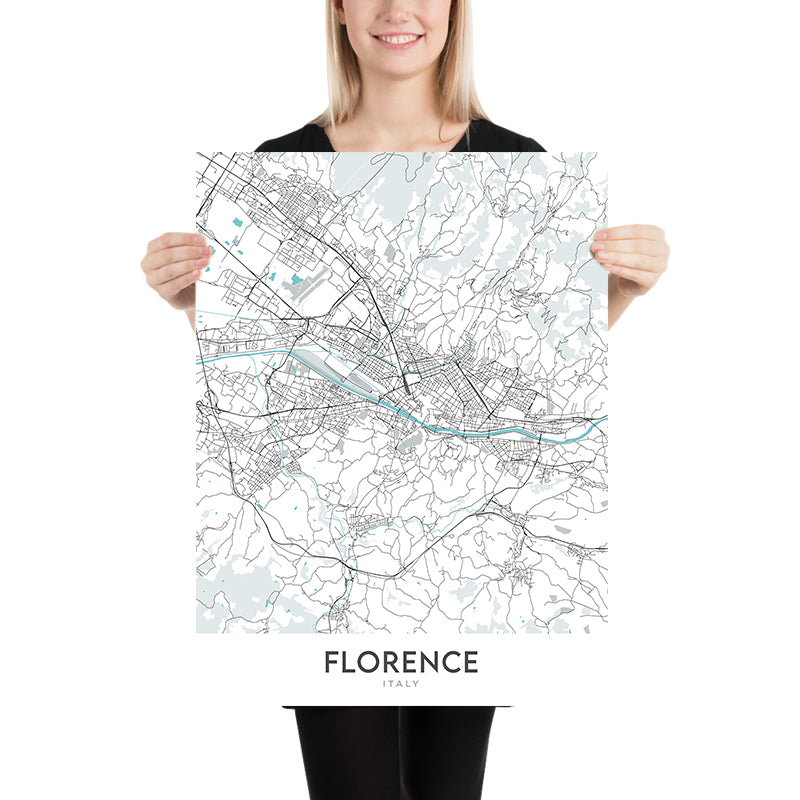 Mapa moderno de la ciudad de Florencia, Italia: Duomo, Uffizi, Ponte Vecchio, Santa Croce, Oltrarno