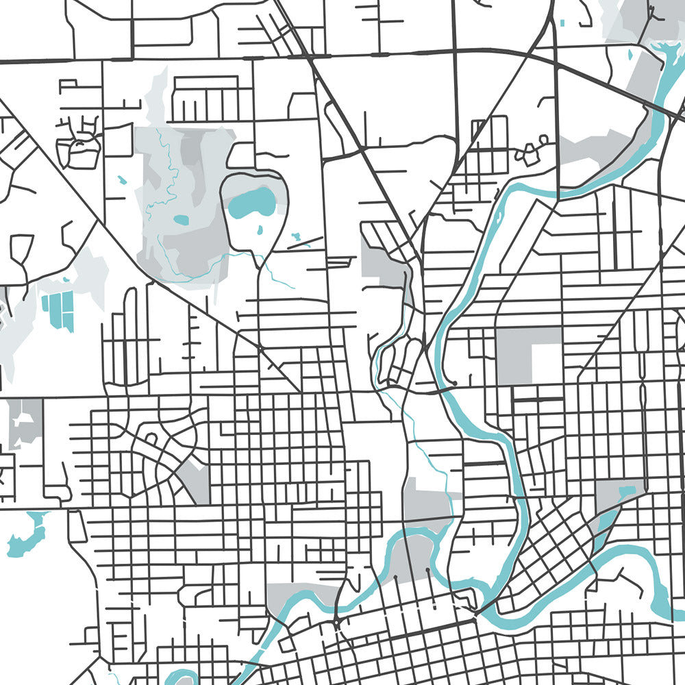 Modern City Map of Fort Wayne, IN: Downtown, IPFW, Parkview, Coliseum Blvd, St Rd 9