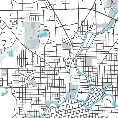 Modern City Map of Fort Wayne, IN: Downtown, IPFW, Parkview, Coliseum Blvd, St Rd 9