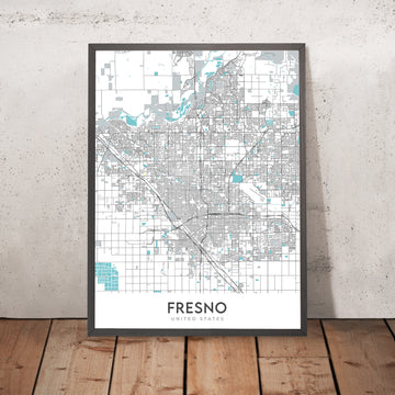 Mappa della città moderna di Fresno, CA: Centro, Zoo di Fresno Chaffee, Parco Woodward, Fig Garden Village, Save Mart Center 