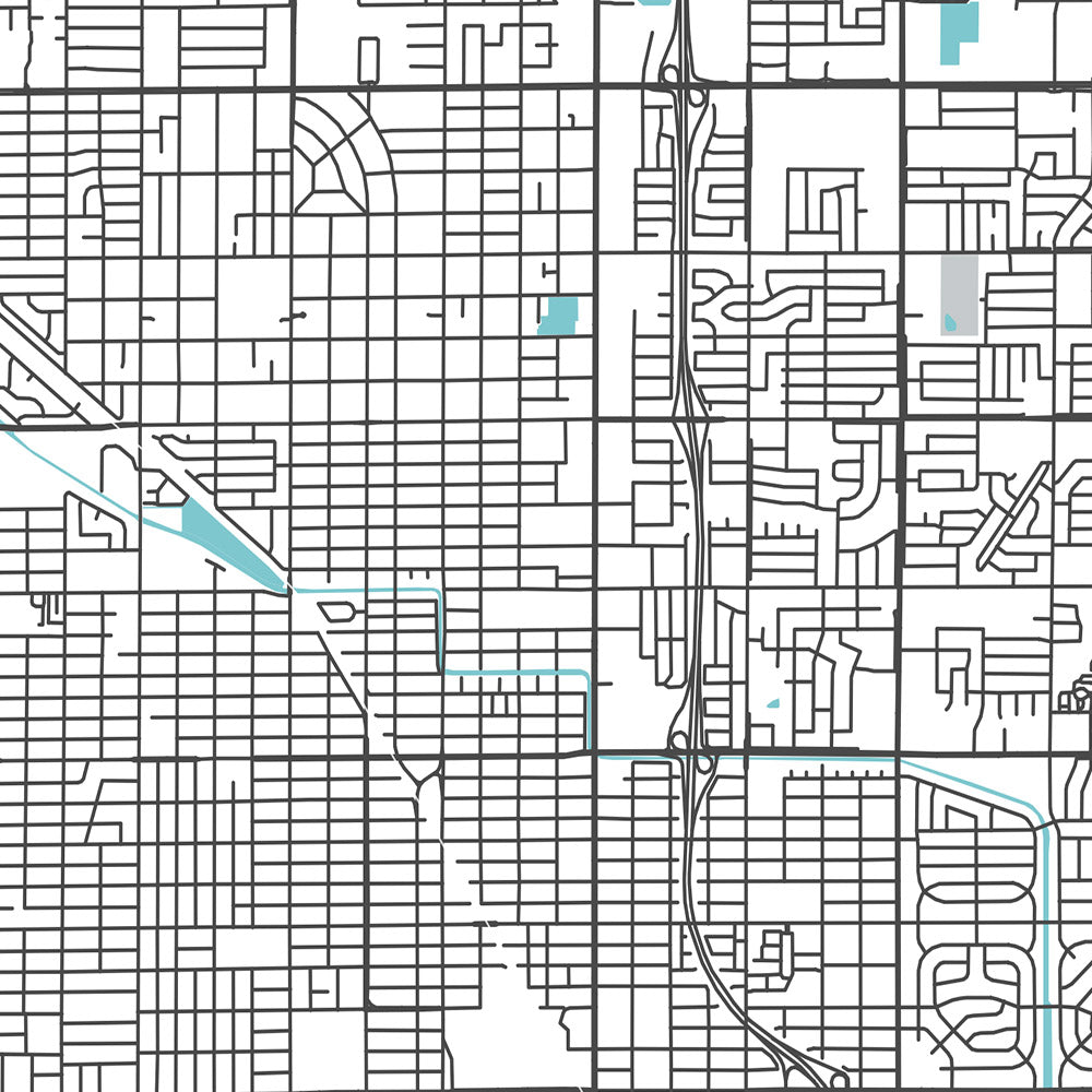 Mapa moderno de la ciudad de Fresno, CA: centro, zoológico Fresno Chaffee, Woodward Park, Fig Garden Village, Save Mart Center