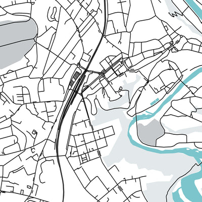 Mapa moderno de la ciudad de Friburgo, Suiza: Altstadt, Cathédrale Saint-Pierre, Jet d'Eau, Palais des Nations, Parc des Eaux-Vives