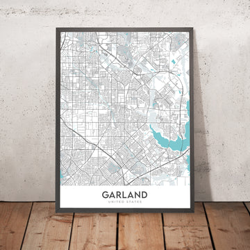 Mapa moderno de la ciudad de Garland, TX: Buckingham, Duck Creek, Firewheel, Granville Arts District, Lake Highlands
