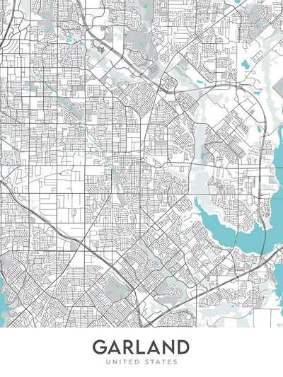 Plan de la ville moderne de Garland, Texas : Buckingham, Duck Creek, Firewheel, Granville Arts District, Lake Highlands