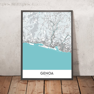 Mapa moderno de la ciudad de Génova, Italia: Castelletto, Foce, Marassi, Oregina, Pegli