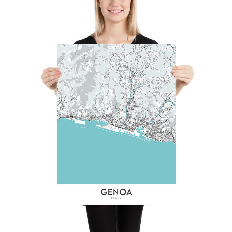 Moderne Stadtkarte von Genua, Italien: Castelletto, Foce, Marassi, Oregina, Pegli 