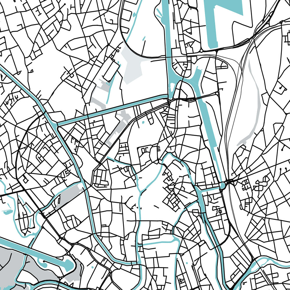 Mapa moderno de la ciudad de Gante, Bélgica: campanario, castillo, catedral, Gravensteen, Korenmarkt