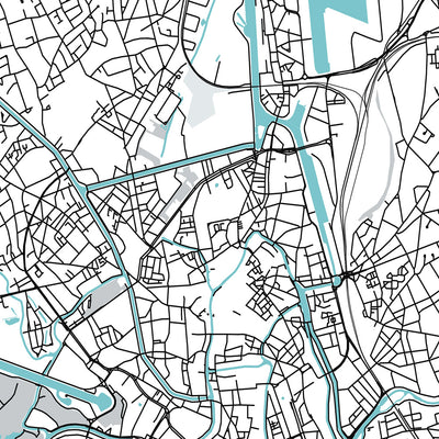 Mapa moderno de la ciudad de Gante, Bélgica: campanario, castillo, catedral, Gravensteen, Korenmarkt