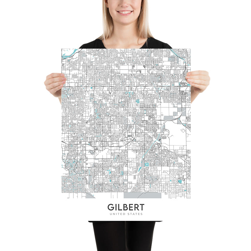 Plan de la ville moderne de Gilbert, Arizona : Gilbert, Mesa, Chandler, US 60, SR 87