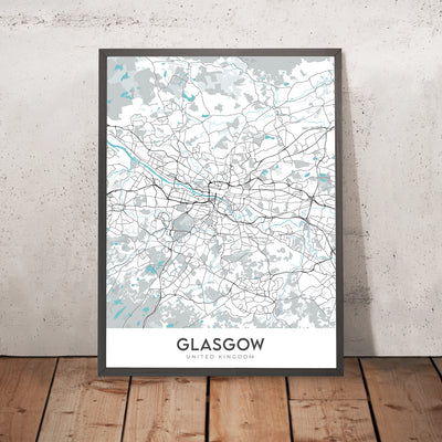 Plan de la ville moderne de Glasgow, Royaume-Uni : Cathédrale, Université, Nécropole, Vert, Centre scientifique