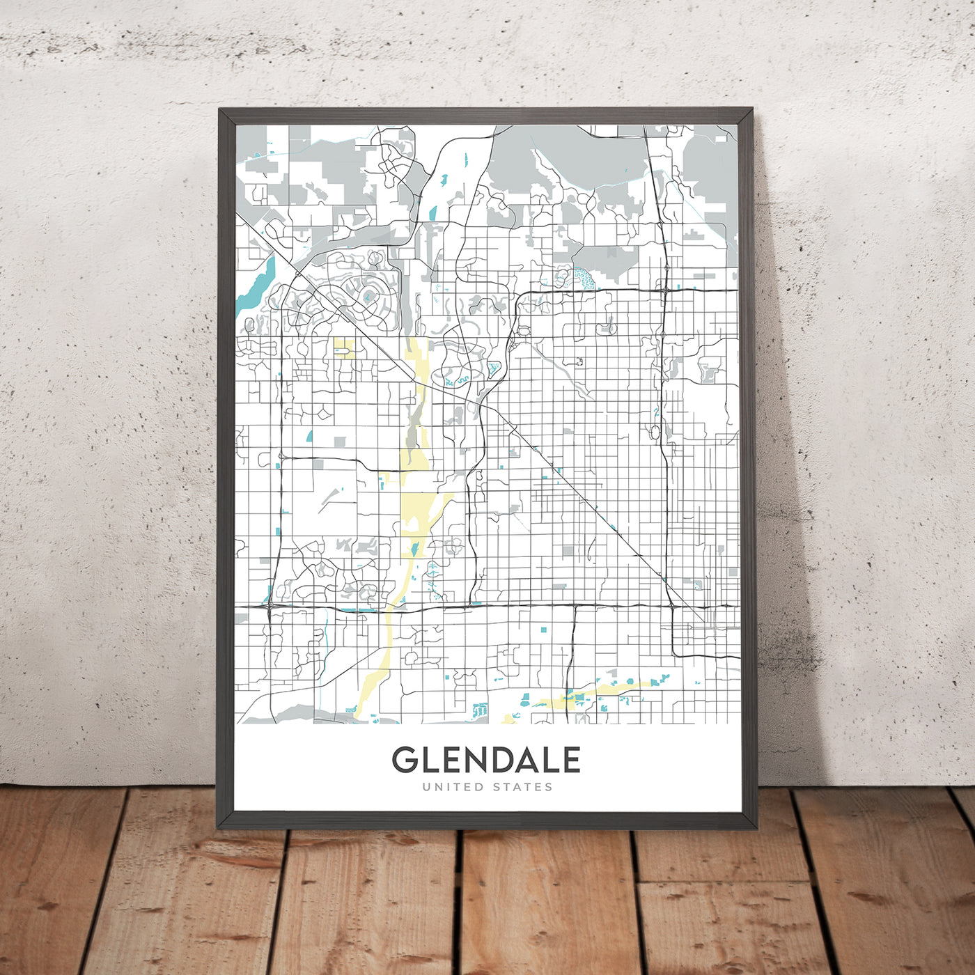 Carte moderne de la ville de Glendale, AZ : Arrowhead Ranch, State Farm Stadium, Westgate, District des sports et du divertissement, Route d'État 101 