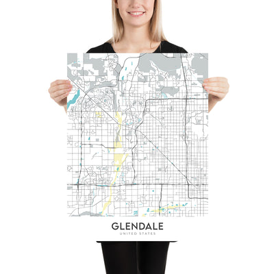 Carte moderne de la ville de Glendale, AZ : Arrowhead Ranch, State Farm Stadium, Westgate, District des sports et du divertissement, Route d'État 101 