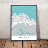 Modern Town Map of Greenock, Scotland: Town Centre, Lyle Hill, A78, Custom House, Battery Park