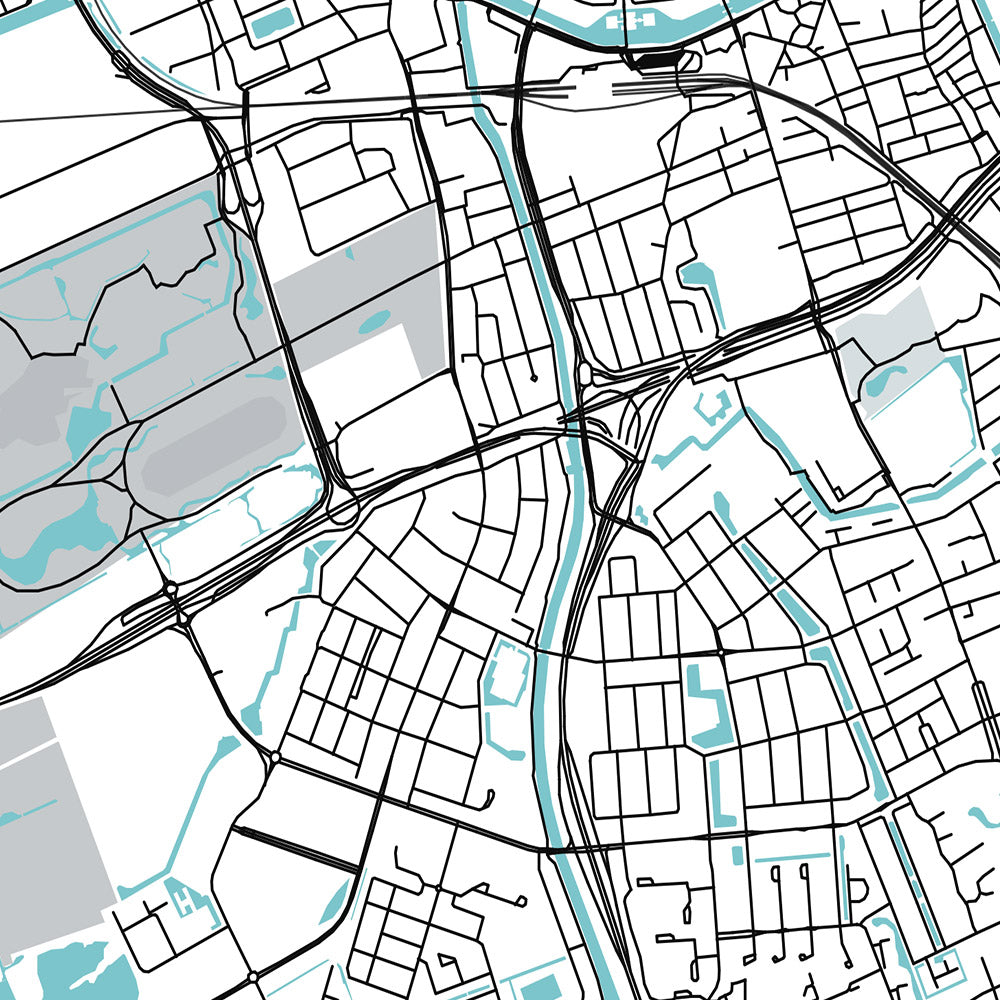 Mapa moderno de la ciudad de Groningen, Países Bajos: universidad, museo, torre, canal, parque
