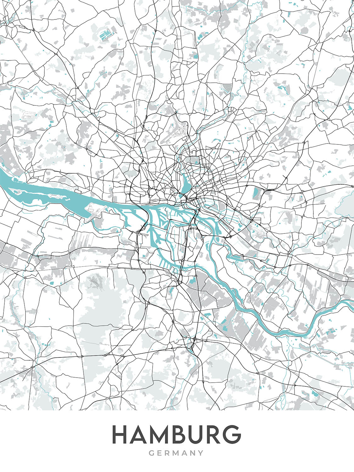 Plan de la ville moderne de Hambourg, Allemagne : Altstadt, St. Pauli, Elbphilharmonie, Reeperbahn, Planten un Blomen