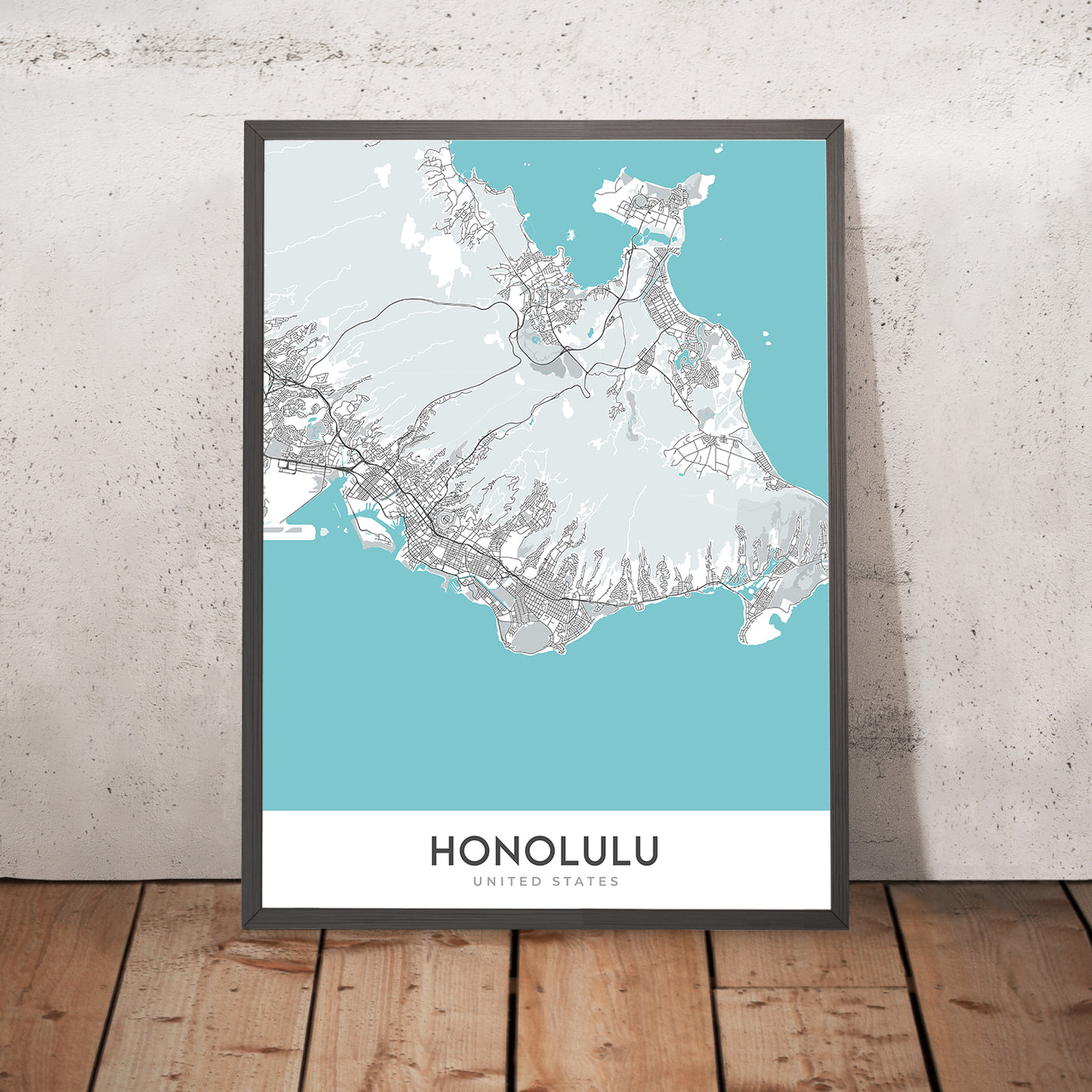 Plan de la ville moderne d'Honolulu, HI : Waikiki, Diamond Head, centre-ville, Ala Moana, Université d'Hawaï