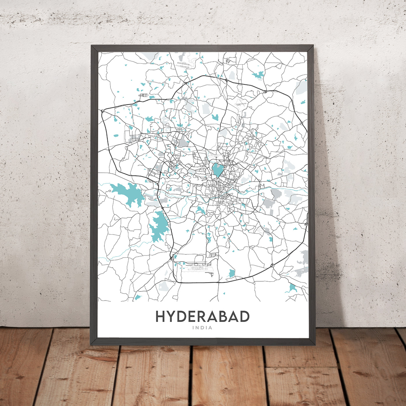 Modern City Map of Hyderabad, India: Banjara Hills, HITEC City, Hussain Sagar, KBR Park, Old Mumbai Hwy