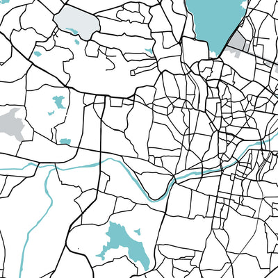 Modern City Map of Hyderabad, India: Banjara Hills, HITEC City, Hussain Sagar, KBR Park, Old Mumbai Hwy