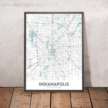 Moderne Stadtkarte von Indianapolis, IN: Innenstadt, White River State Park, Indianapolis Zoo, Broad Ripple, Speedway 