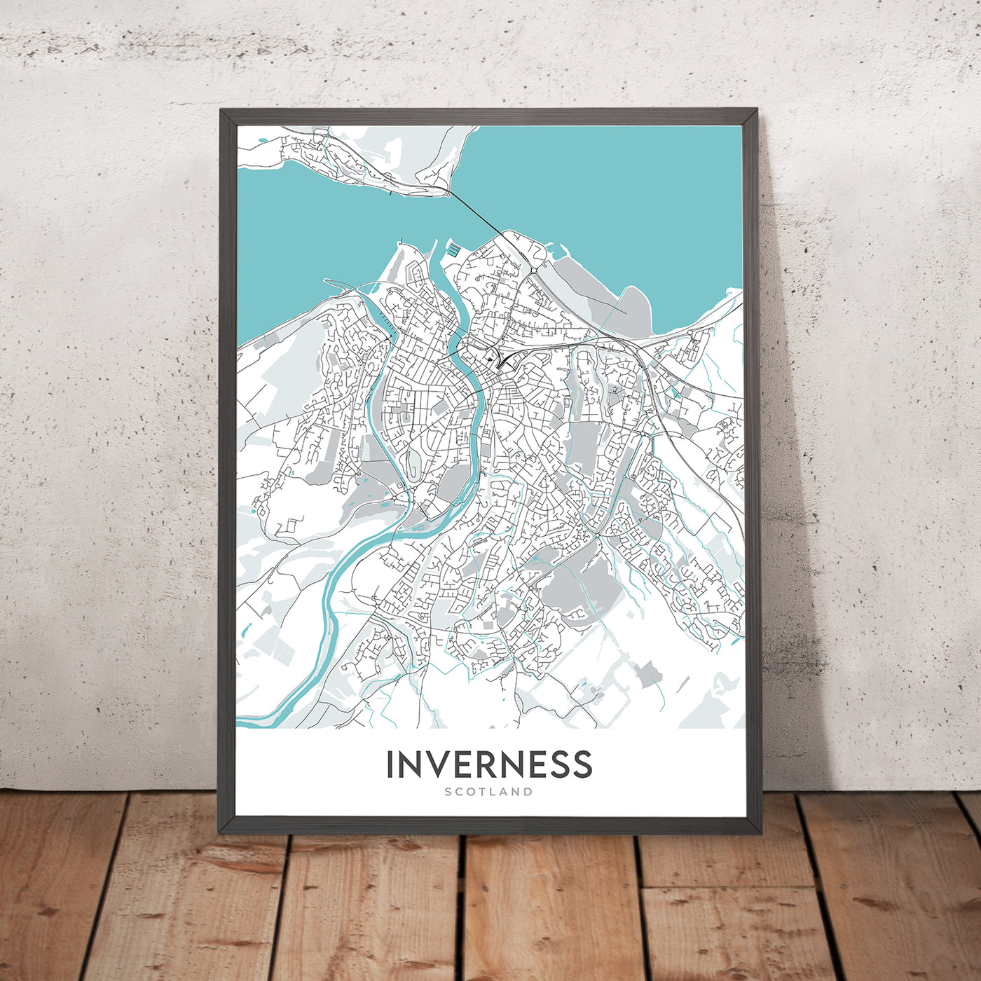 Moderne Stadtkarte von Inverness, Schottland: Stadtzentrum, Fluss Ness, A82, Inverness Castle, Ness-Inseln 