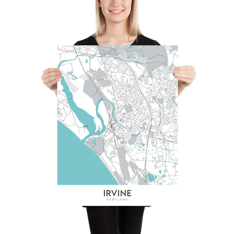 Modern Town Map of Irvine, Scotland: Town Centre, River Irvine, Eglinton Park, A71, Irvine Harbour