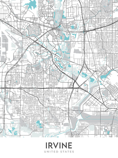 Plan de la ville moderne d'Irvine, Californie : Irvine, Northwood, Woodbridge, Quail Hill, Turtle Rock