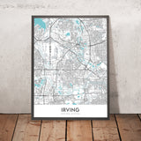 Moderne Stadtkarte von Irving, TX: Las Colinas, Toyota Music Factory, Mustangs, Mandalay Canal, Irving Mall 