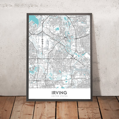 Plan de la ville moderne d'Irving, Texas : Las Colinas, Toyota Music Factory, Mustangs, Mandalay Canal, Irving Mall