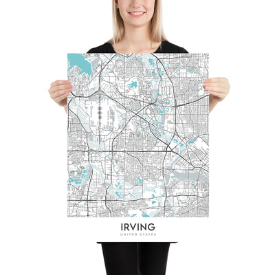 Plan de la ville moderne d'Irving, Texas : Las Colinas, Toyota Music Factory, Mustangs, Mandalay Canal, Irving Mall