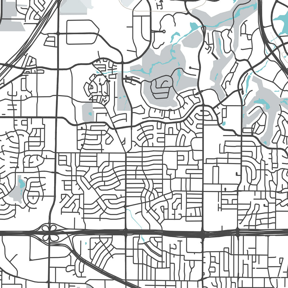 Plan de la ville moderne d'Irving, Texas : Las Colinas, Toyota Music Factory, Mustangs, Mandalay Canal, Irving Mall