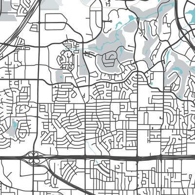 Plan de la ville moderne d'Irving, Texas : Las Colinas, Toyota Music Factory, Mustangs, Mandalay Canal, Irving Mall