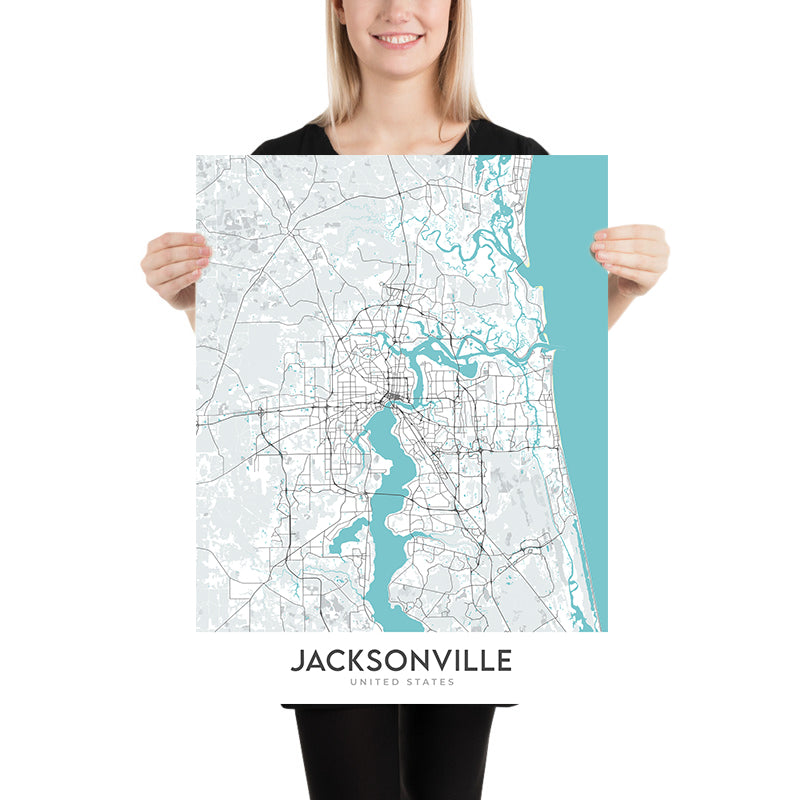 Moderne Stadtkarte von Jacksonville, FL: Riverside, Springfield, San Marco, I-95, I-295 