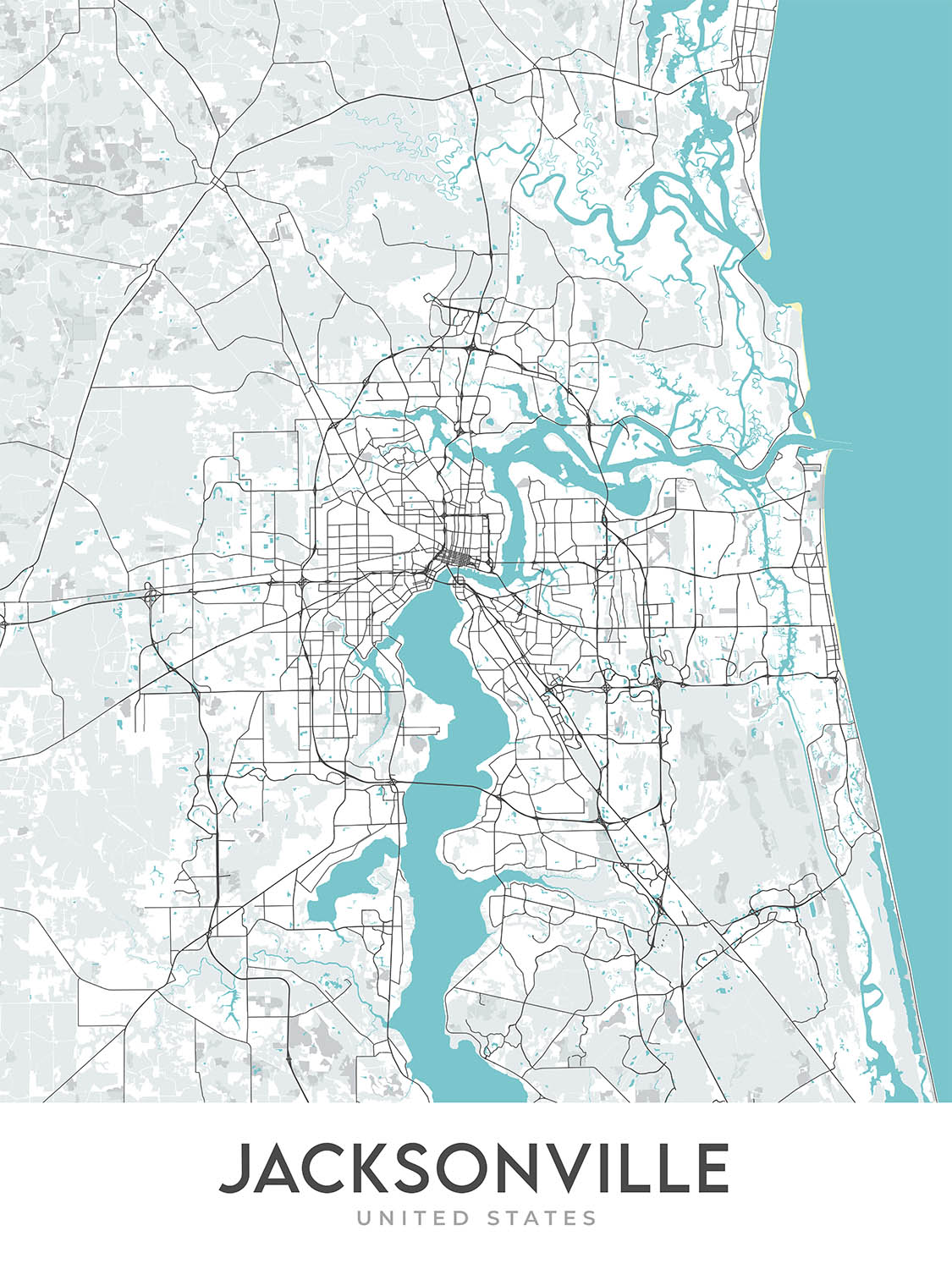 Moderne Stadtkarte von Jacksonville, FL: Riverside, Springfield, San Marco, I-95, I-295 