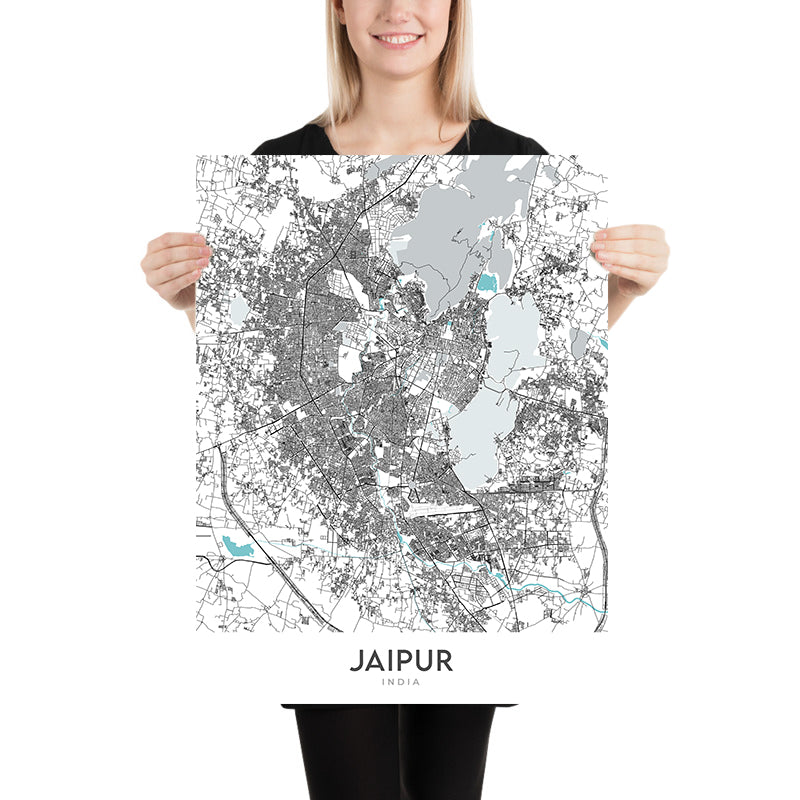 Mapa moderno de la ciudad de Jaipur, Rajasthan: Ciudad Rosa, Hawa Mahal, MI Road, JLN Marg, Palacio de la Ciudad