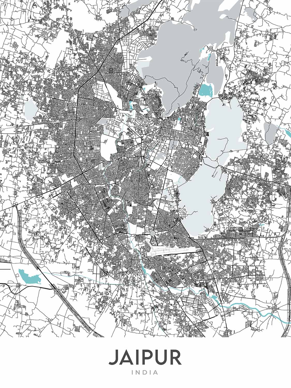 Mapa moderno de la ciudad de Jaipur, Rajasthan: Ciudad Rosa, Hawa Mahal, MI Road, JLN Marg, Palacio de la Ciudad