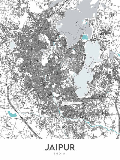 Mapa moderno de la ciudad de Jaipur, Rajasthan: Ciudad Rosa, Hawa Mahal, MI Road, JLN Marg, Palacio de la Ciudad
