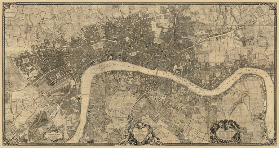 Grande carte complète de Londres en 1746 par John Rocque