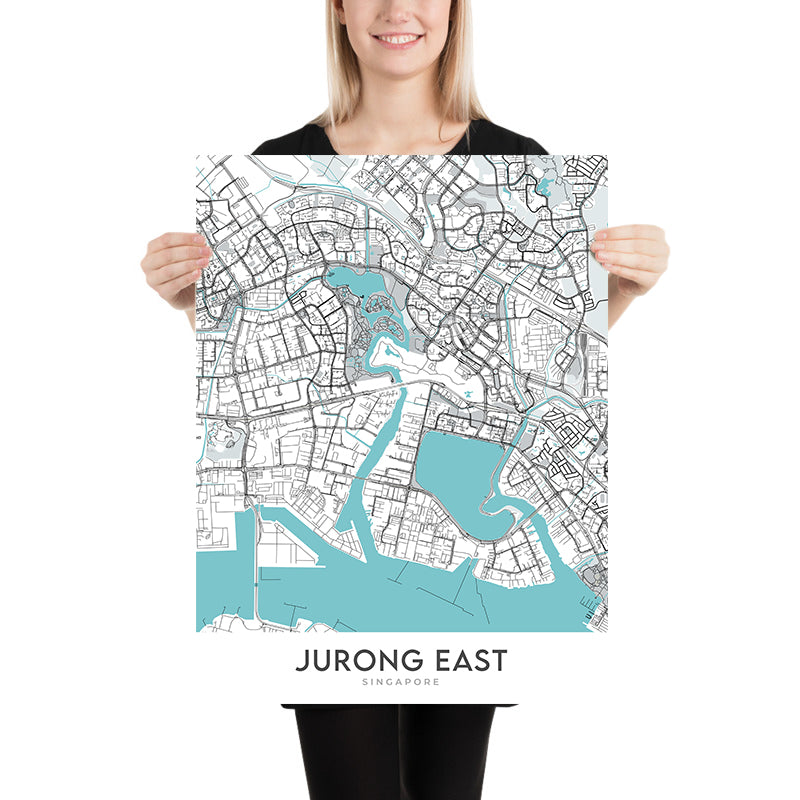 Plan de la ville moderne de Jurong East, Singapour : JCube, IMM, jardin chinois, jardins du lac Jurong, hôpital Ng Teng Fong