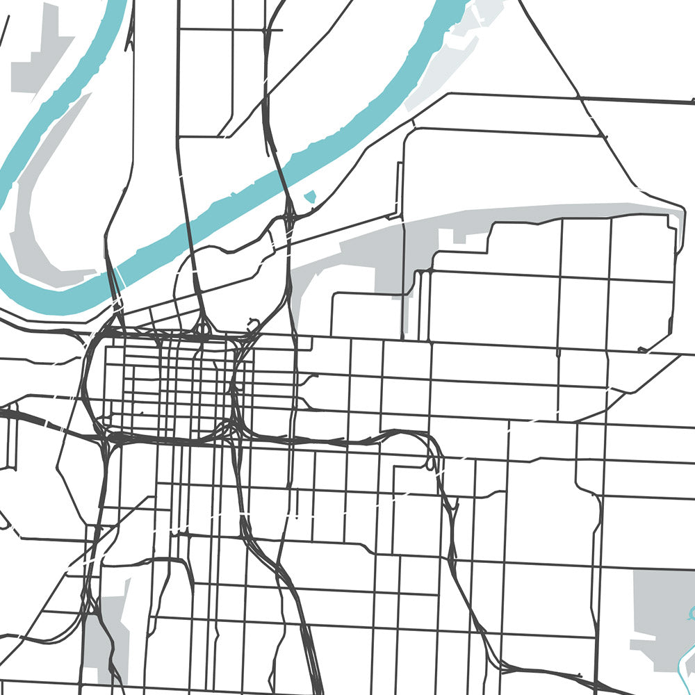 Plan de la ville moderne de Kansas City, MO : centre-ville, Country Club Plaza, stade Kauffman, I-70, I-35