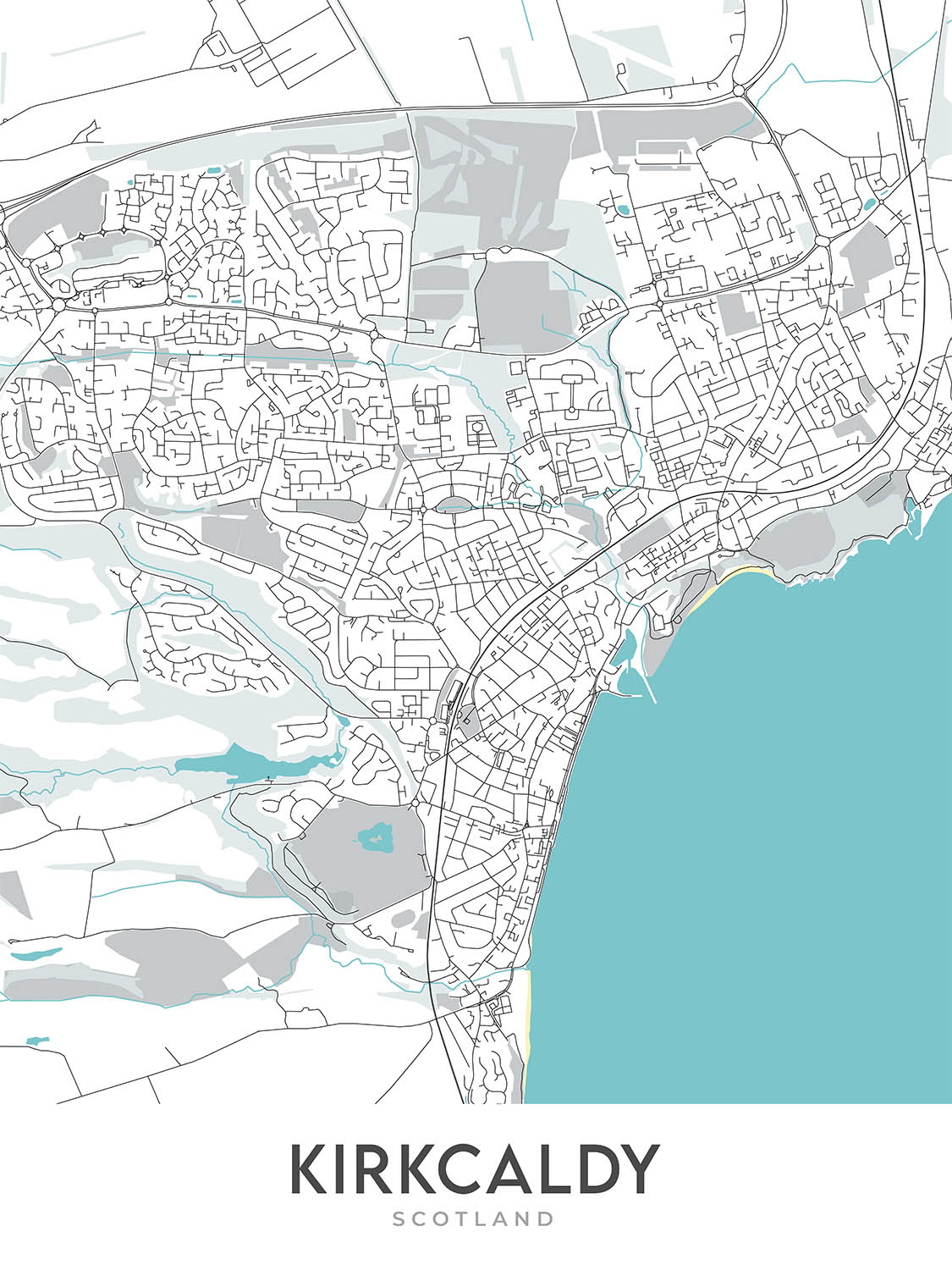 Modern Town Map of Kirkcaldy, Scotland: Ravenscraig Castle, Beveridge Park, A921, Pathhead, Harbour
