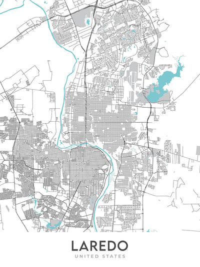 Plan de la ville moderne de Laredo, Texas : Chacon, Hillside, Mines Rd, Loop 20, Fort McIntosh