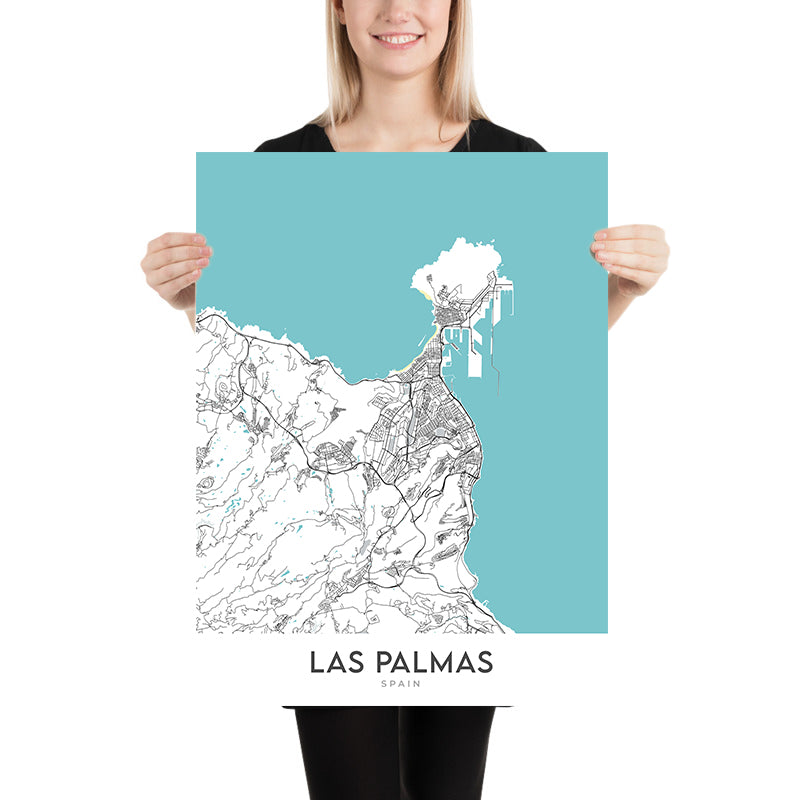 Mapa moderno de la ciudad de Las Palmas, España: Vegueta, Triana, Ciudad Jardín, Catedral de Santa Ana, Playa de Las Canteras
