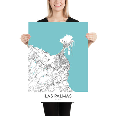 Mapa moderno de la ciudad de Las Palmas, España: Vegueta, Triana, Ciudad Jardín, Catedral de Santa Ana, Playa de Las Canteras