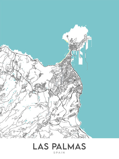 Mapa moderno de la ciudad de Las Palmas, España: Vegueta, Triana, Ciudad Jardín, Catedral de Santa Ana, Playa de Las Canteras